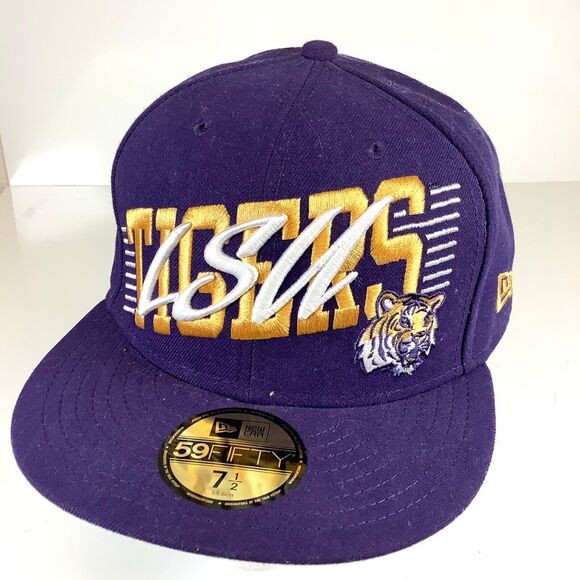 LSU Tigers New Era 59FIFTY Purple Embroidered Hat Fitted Size 7 1/2 Hat EXC! - Picture 1 of 9